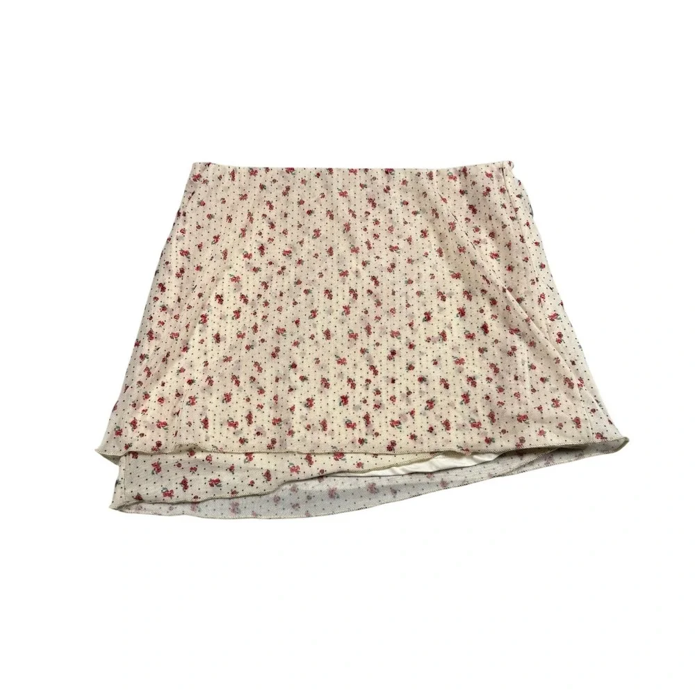 Full Tilt by Tillys Womens XS Skirt Cream Floral Mesh‎ Micro Mini Coquette Y2K